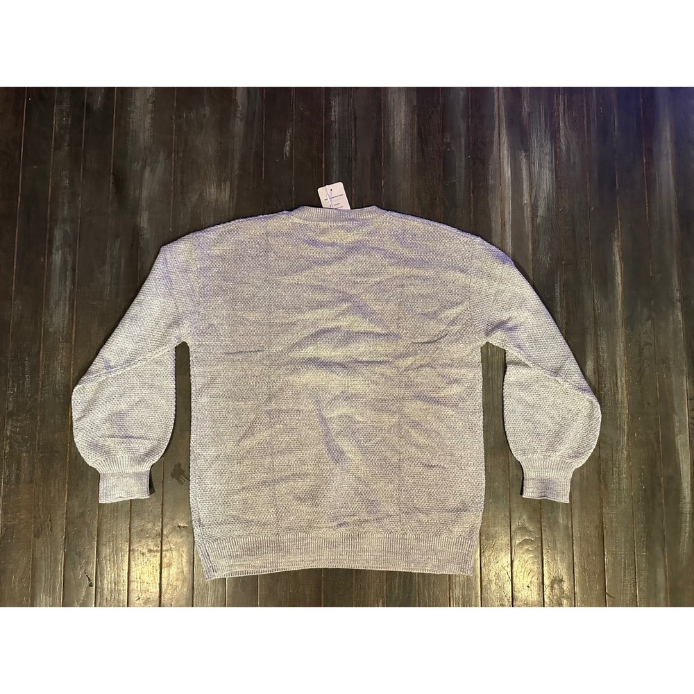MEROKEETY Womens Oversized Crewneck Sweater Lantern Sleeve Popcorn Knit Grey L - Picture 4 of 4